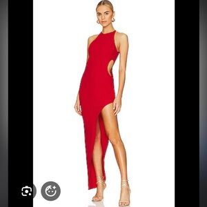 Amanda Uprichard Red Asymmetric Cutout Maxi Dress -